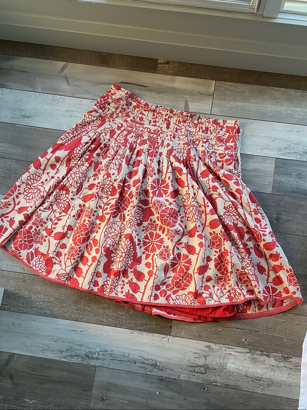 Coral Floral Smocked Waist Circle Skirt sz 14-16